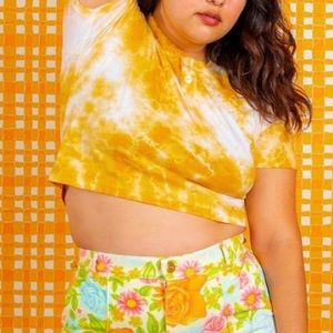 Big Bud Press Mustard Cropped Tye Dye Henley